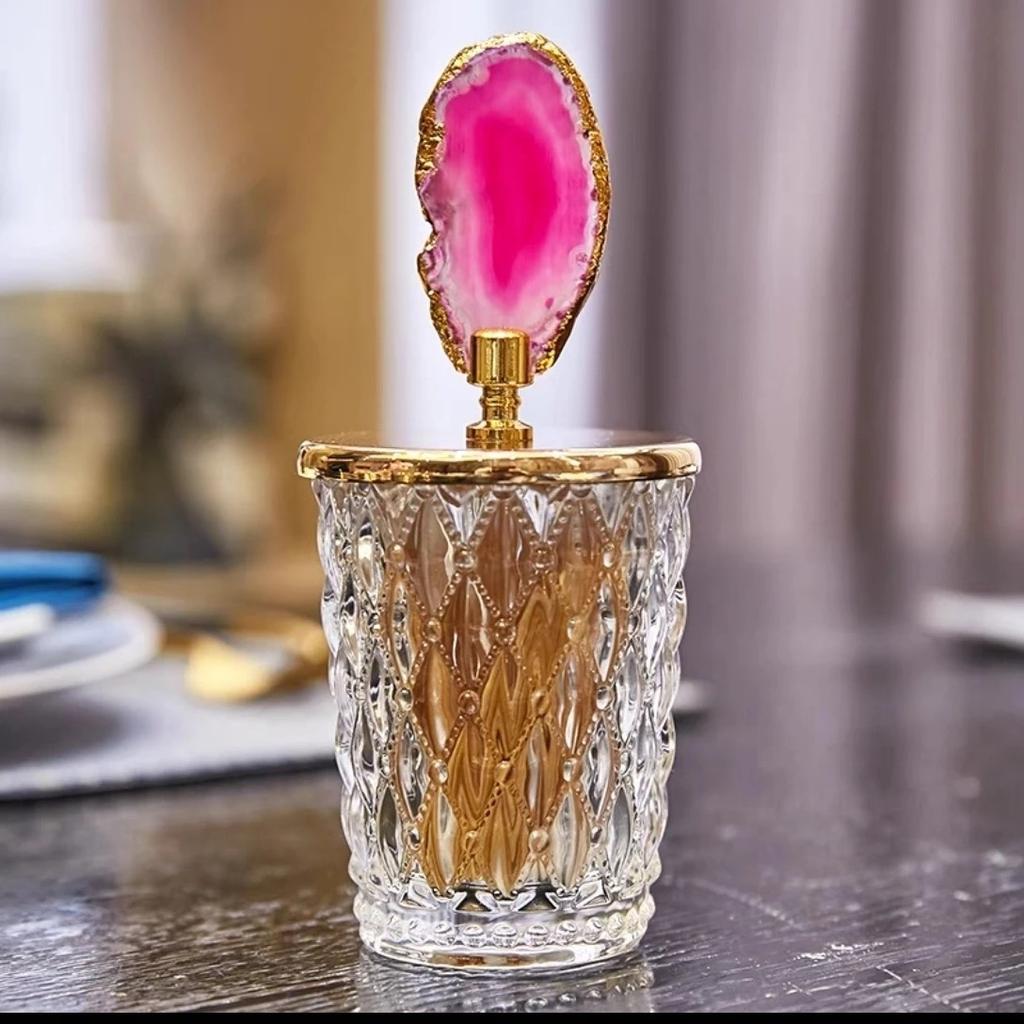 Nordic Relief Glass Storage Jar – Decorative Canister with Natural Agate Lid for Tea, Candy & Spices