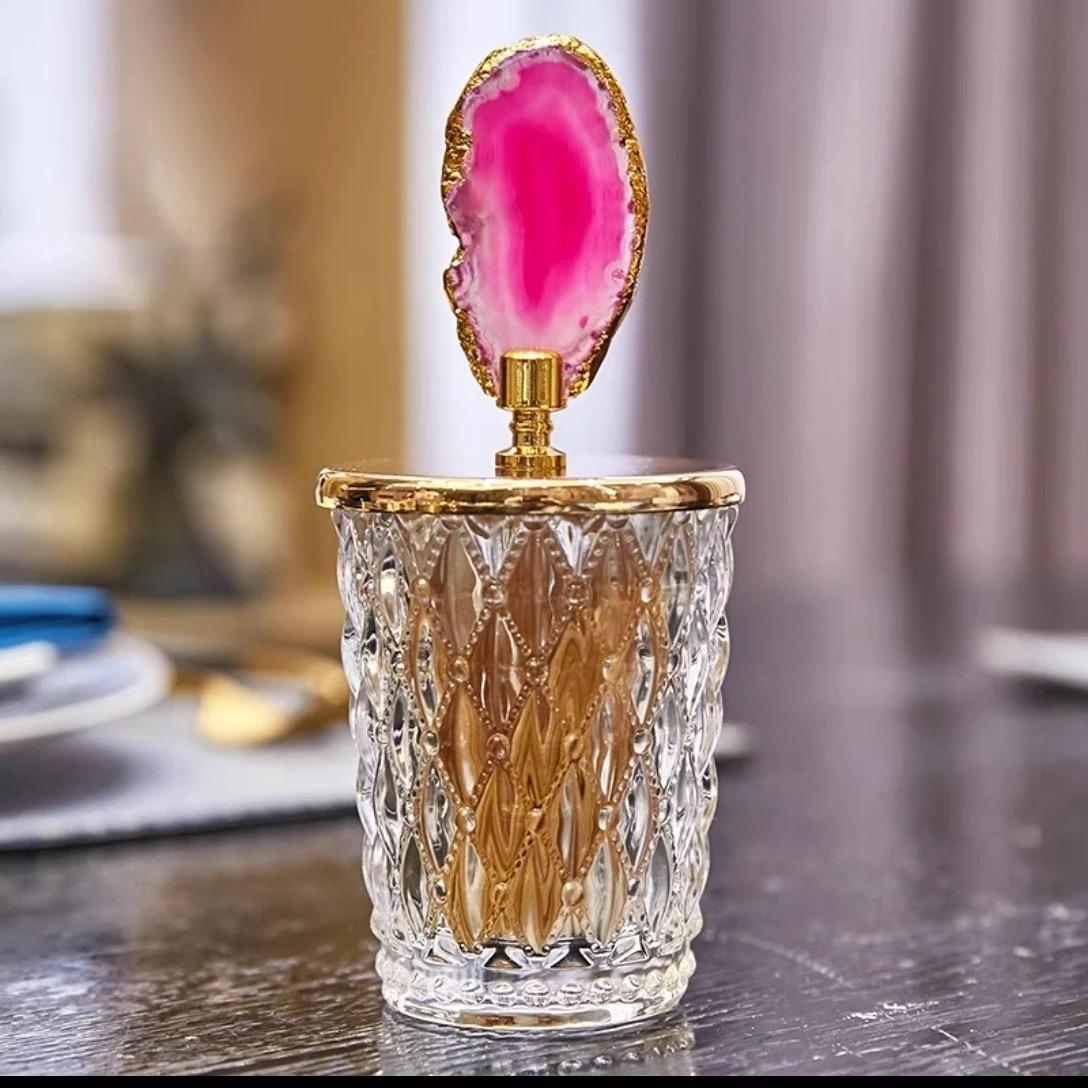 Банка для хранения Nordic Relief Glass – декоративная банка с крышкой из натурального агата для чая, конфет и специй Rose Red S