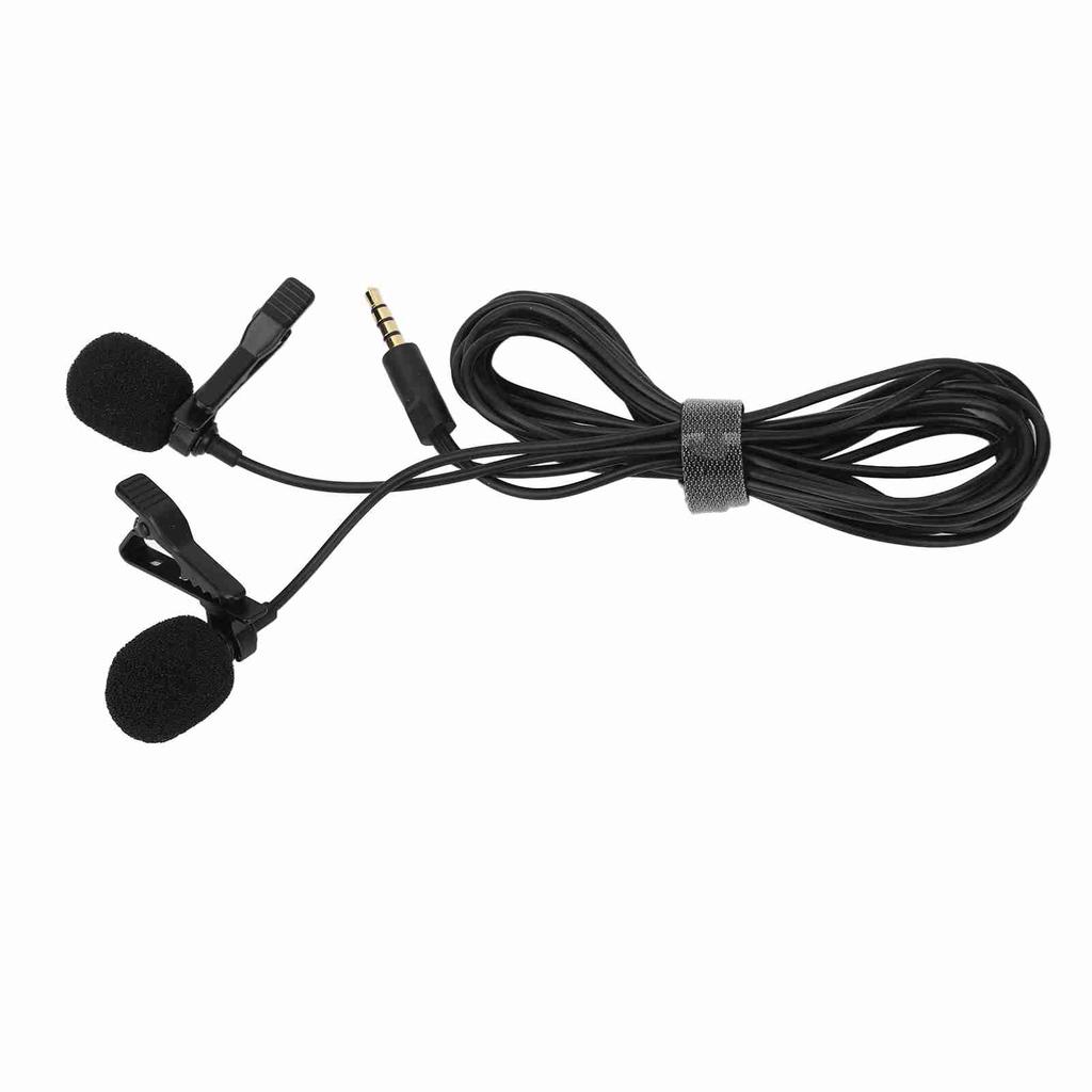 Black Double Head Lavalier Lapel Microphone No Driver Installation Required Lapel Collar Clip Mic