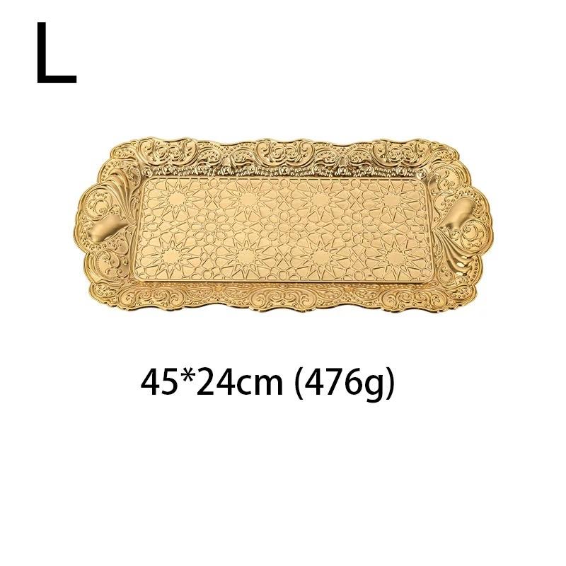 Rectangle-Carved Design Metal Cake Tray With Exquisite Plate Engraving Flower Golden Food Fruit Tray For Home Wedding Decoration
