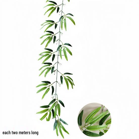 2-Meter Artificial Bamboo Leaf Garland - Green Hanging Rattan Vine for Decoration