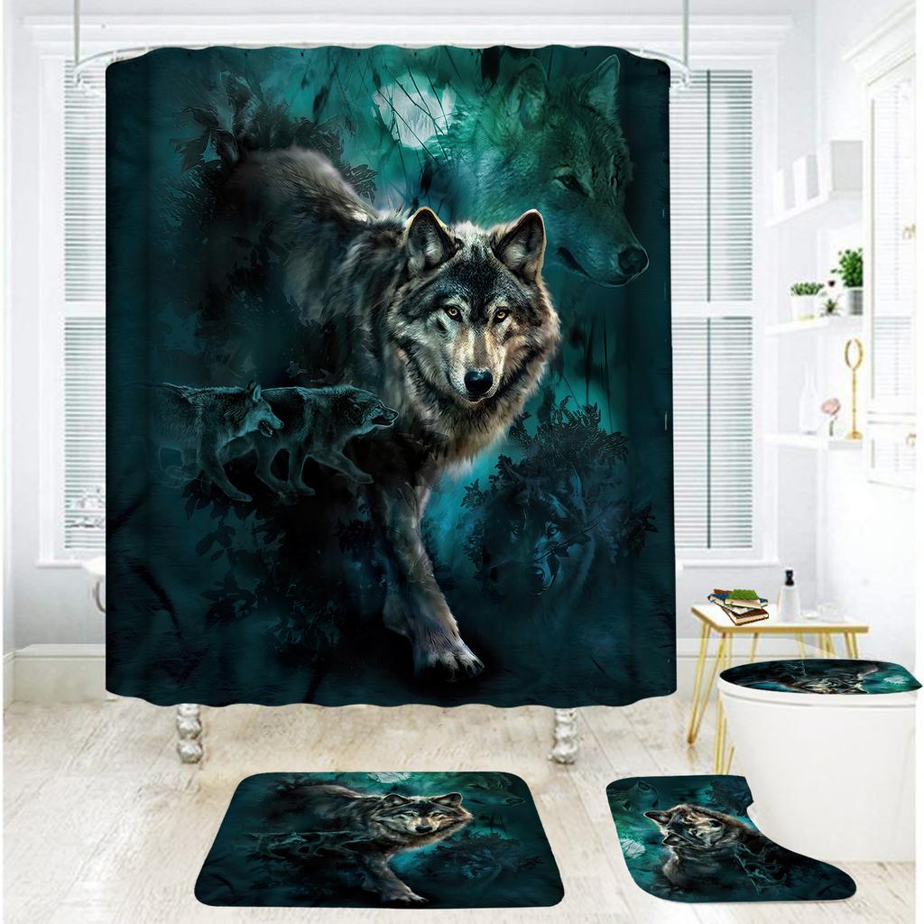 Bathroom Shower Curtain Four-Piece Digital Printing African Animal Waterproof Shower Curtain Shower Curtain Partition Curtain Bath Mat