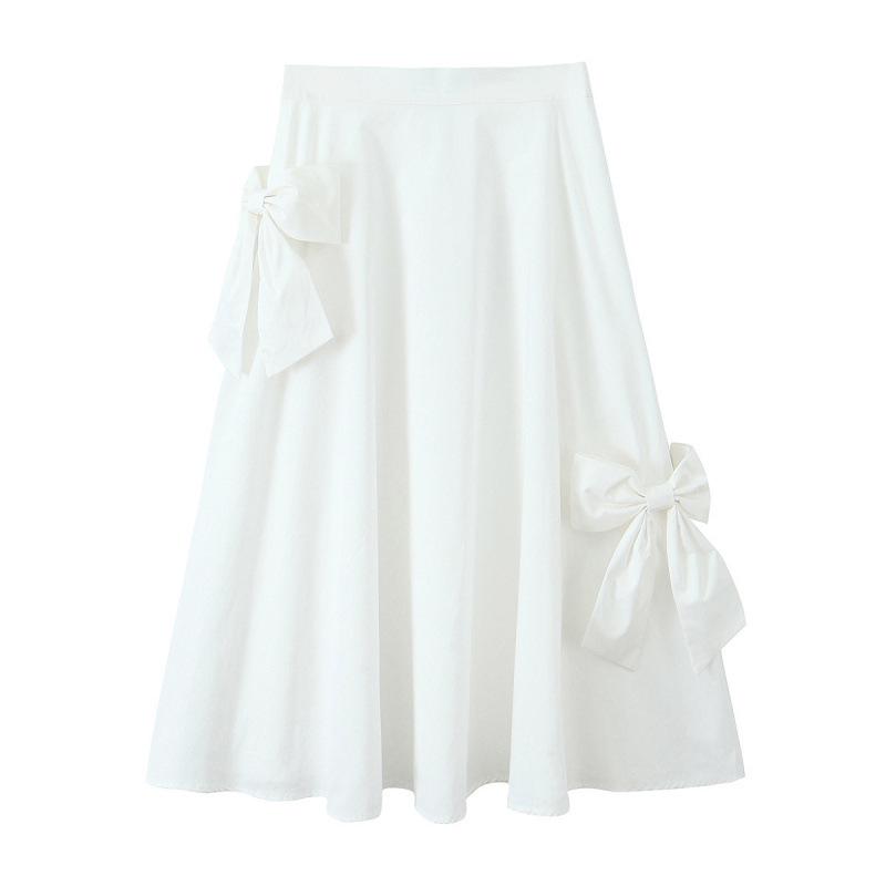

Летняя милая юбка А-силуэта с драпировкой и бантом на высокой талии для женщин Extra Small белый