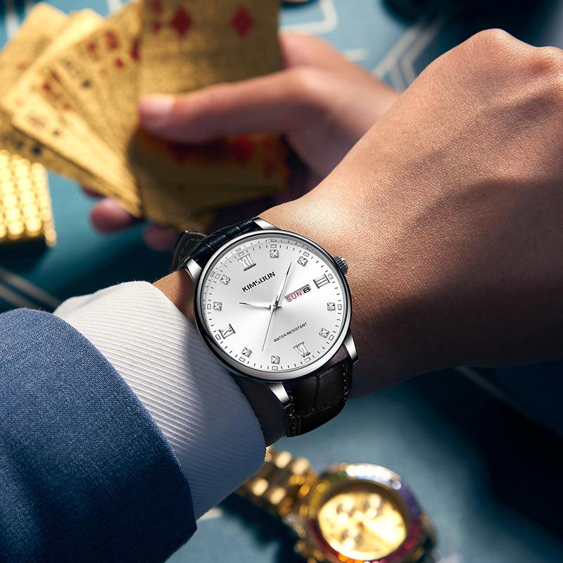 KIMSDUN New Quartz Watch Men's Business Watch Double Calendar Transparent Bottom Waterproof Quartz Watch