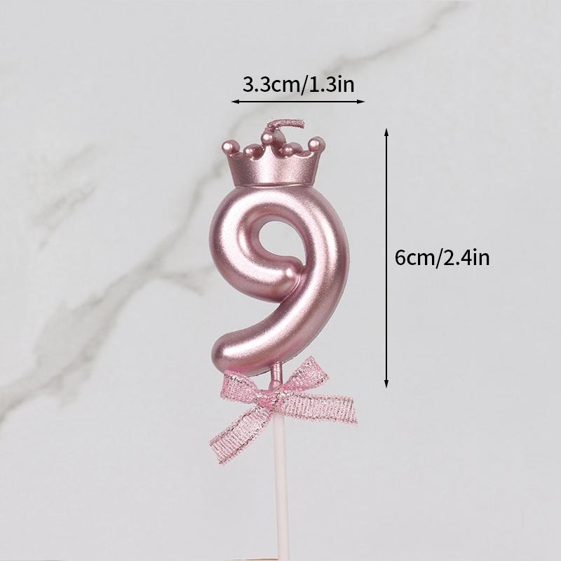 Pink Crown Candle Birthday 0-9 Number Cake Decoration Digital Candles Dessert Insert Decor Party Anniversary Day Cake Decor