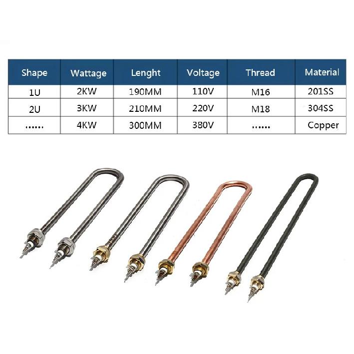 SNDHEATER 110V/220V/380V U Shape Copper Thread Water Heating Element 1KW 1.5KW 2KW 3KW 4KW Electric Boiling Heater Resistance