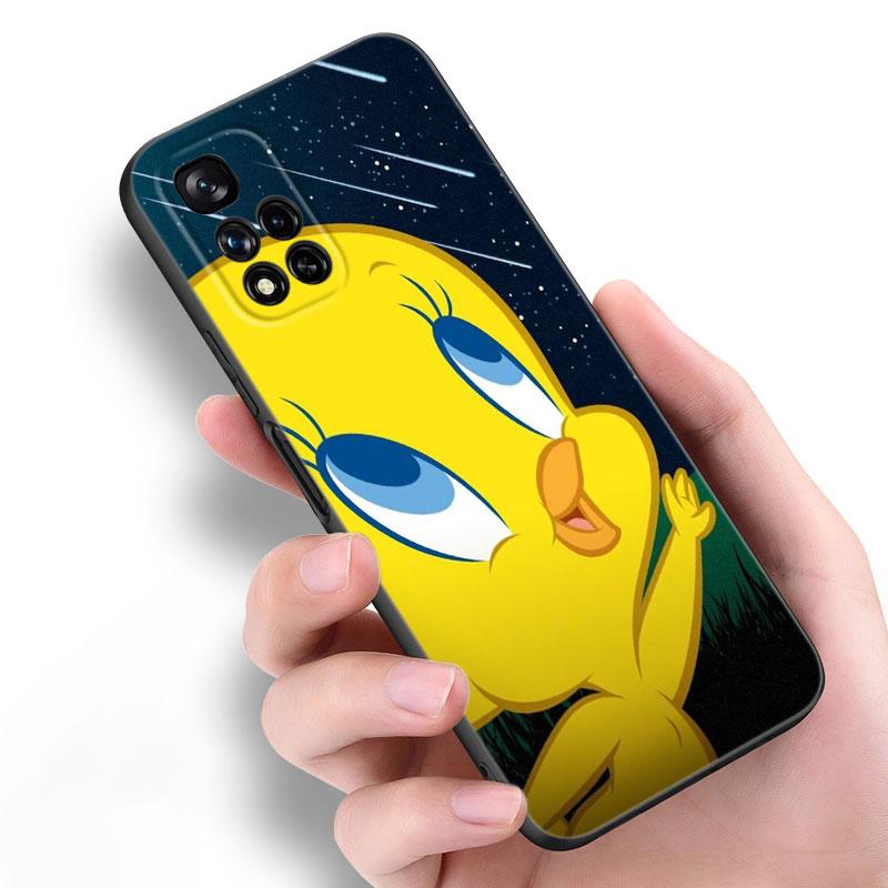 Yellow Cartoon Bird Black Silicone Phone Case For Xiaomi POCO X3 X4 NFC F4 GT F5 F6 M3 M4 M6 X5 X6 Pro 5G M5 C55 C65