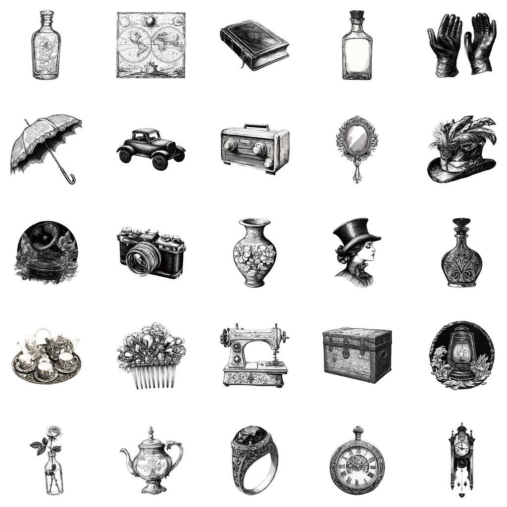 50 Personalized Black and White Series Mixed and Matched Graffiti Decorative Stickers Fun Stickers