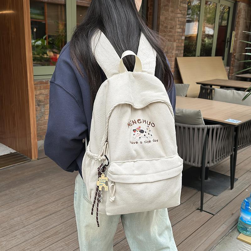 College Style Korean Version Printed Student Schoolbag 2025 Spring Large Capacity Junior High School Student Corduroy Backpack