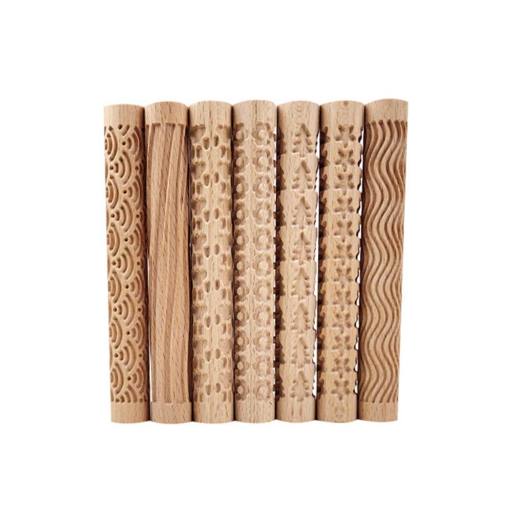 3D Pattern Pottery Art Clay Roller DIY Embossed Rolling Pin  Kitchen Utensils