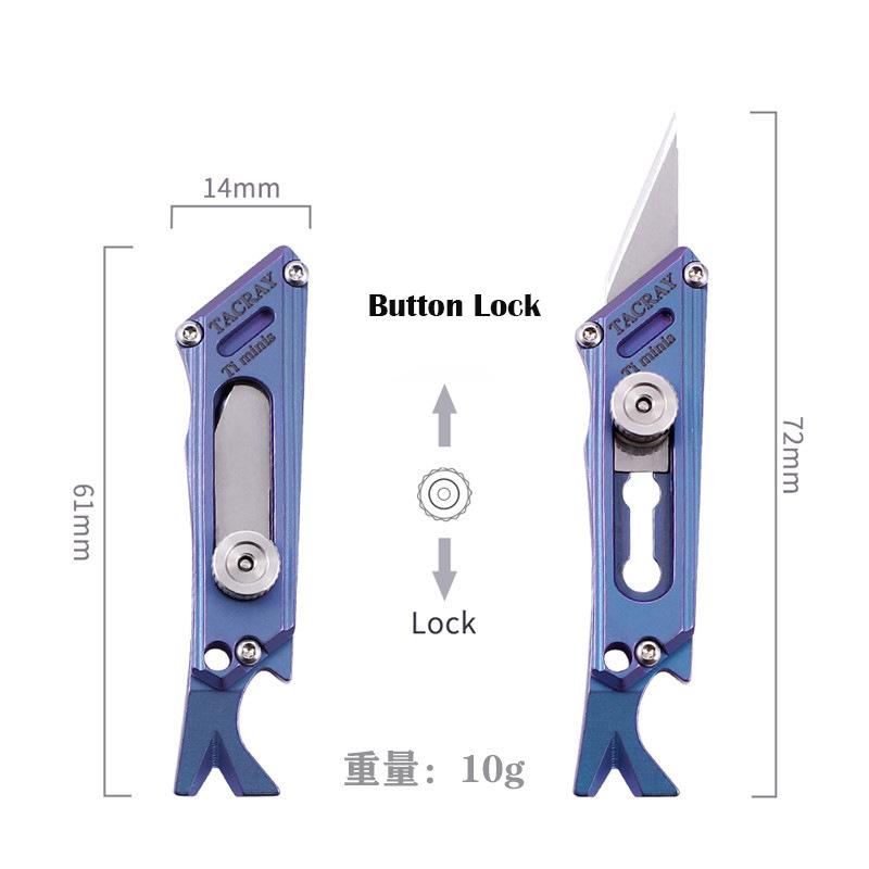 Titanium Alloy Utility Knife Push Pocket Knife Portable Bottle Opener Crowbar Outdoor Survival EDC Tool Keychain Unboxing Cutter