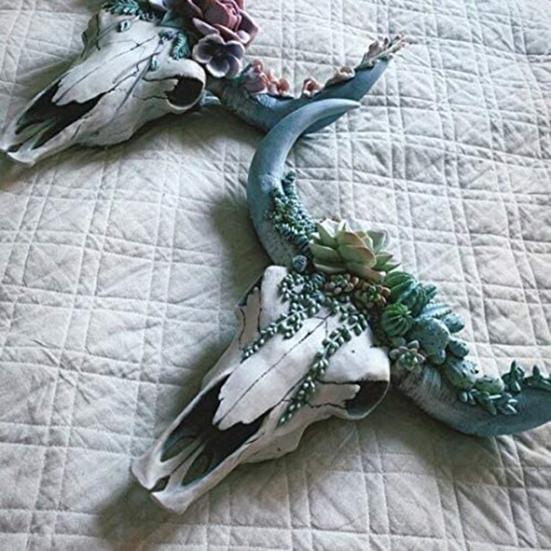 Wall Ornament Beautiful Decorative Resin Succulent/Flower Cow Skull Hanging Pendant for Room