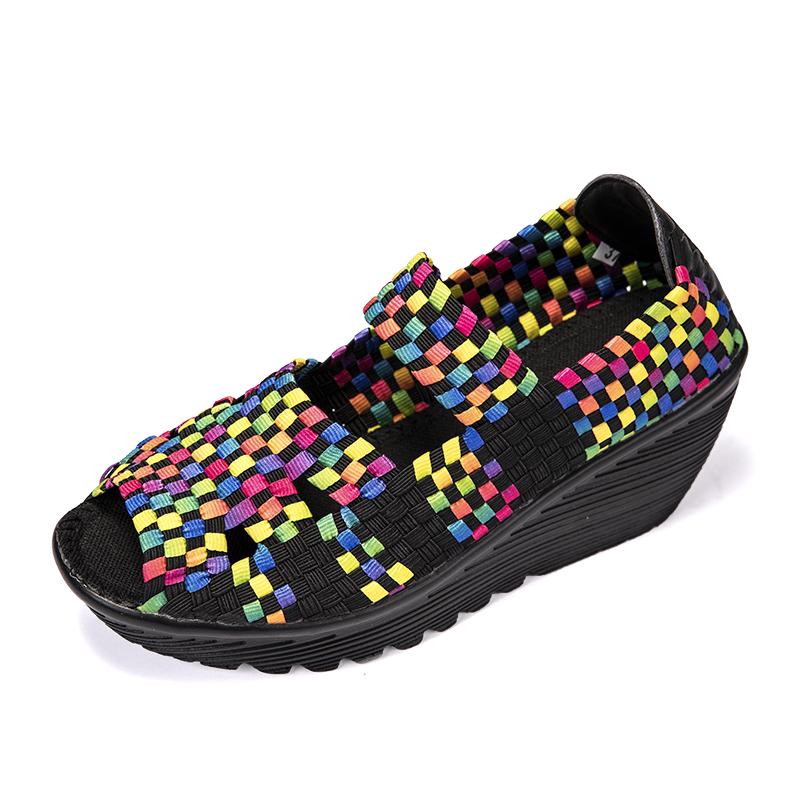 

Летние женские тканые спортивные сандалии и сандалии, свободная женская льняная обувь на толстой подошве 38 разноцветный/чёрный