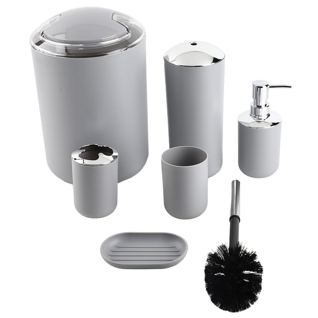 6pcsCelsiusset Bathroom Accessories Set  Toothbrush Holder,Trash Can,Soap Dispenser (White)