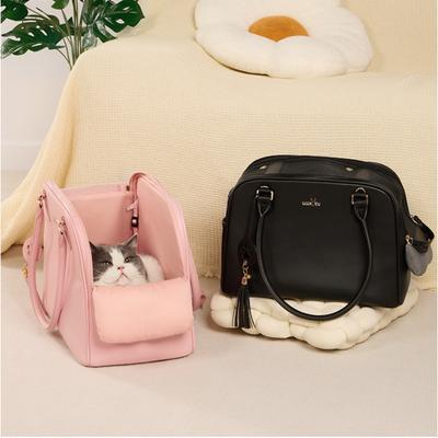 Luxury Leather Cat Bag Carrier Pet Bag for Puppy Rabbit Portable Travel Handbag Airline Approved Cross Body Pet Carriers Pink