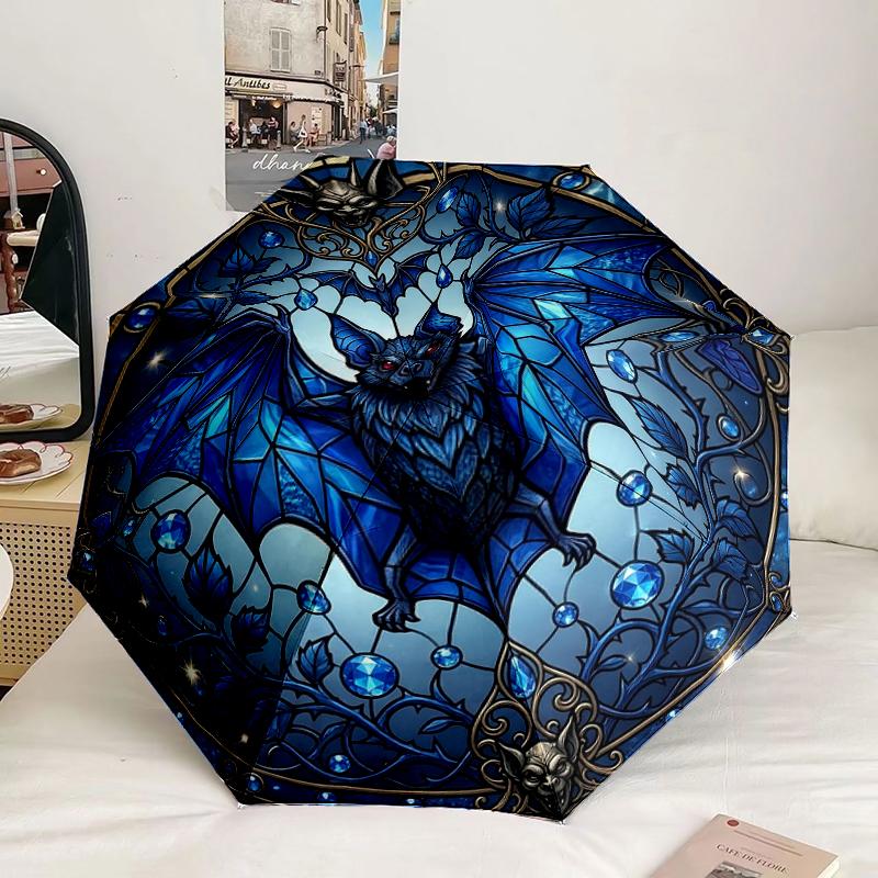 Stained Glass Bat Design Umbrella 8-Frame for Travel, camping, Casual Lightweight Portable Umbrella, Essential for every family Holidays Gift