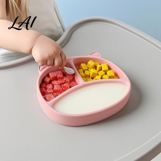 Divided Toddler Dishes Silicone Suction Plate for Toddlers Cute Bear Shape Unbreakable Baby Led Weaning Essentials Bowl Non Slip Feeding Tray