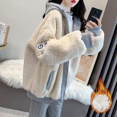 Plush Jacket Female Fall and Winter Hooded Padded Thickened Loose Jacket Large Size Loose Comfortable Casual Jacket