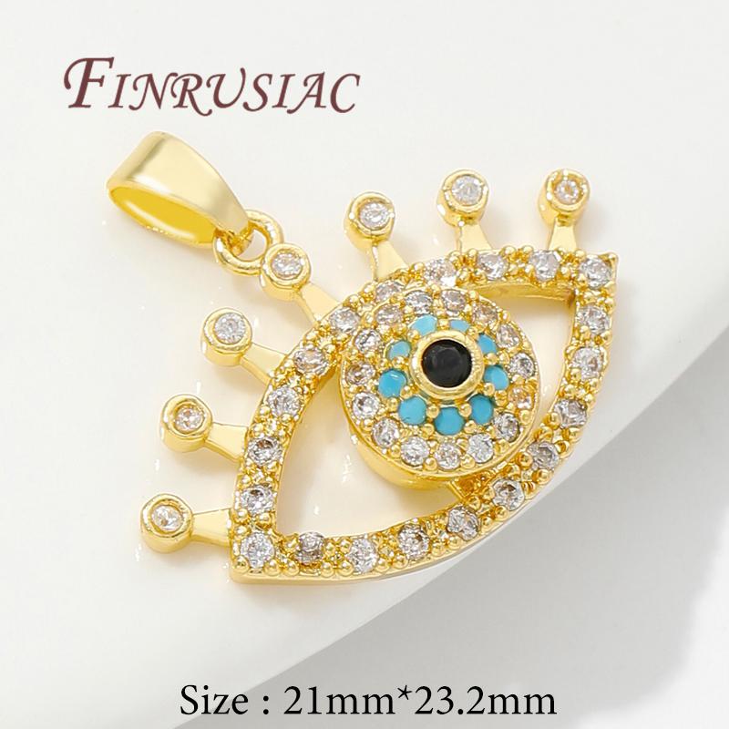 Accessoires de Collier DIY Plaqué Or Véritable 18K Pendentifs Œil Maléfique en Zircon Bleu Breloques Pour Fournitures de Fabrication de Bijoux Pendentif Fleurs