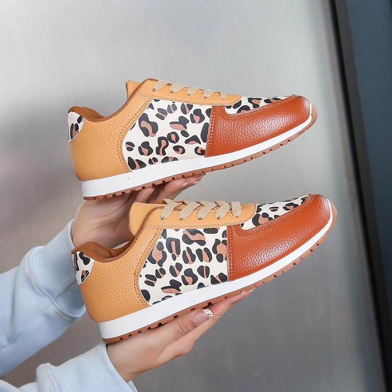 Fashion Women Platform Sneakers 2025 NEW Round Toe Low-top Leopard Wedge Shoes for Women's Size 43 Lace Up Casual Sports Shoes