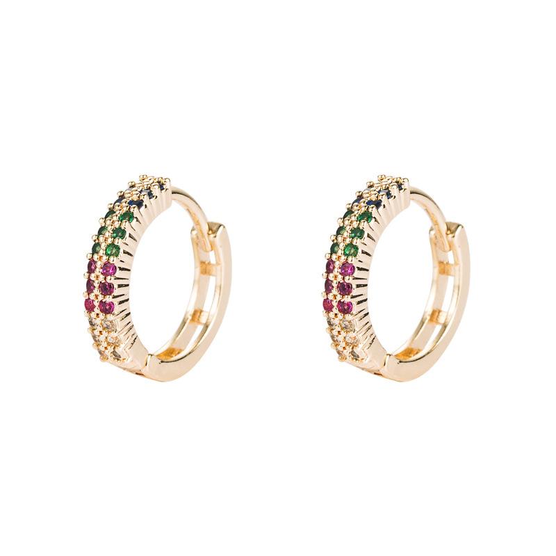 Women Creative Geometric Hoop Earrings Small Round Colorful Zircon Crystal Ear Studs Gold Color