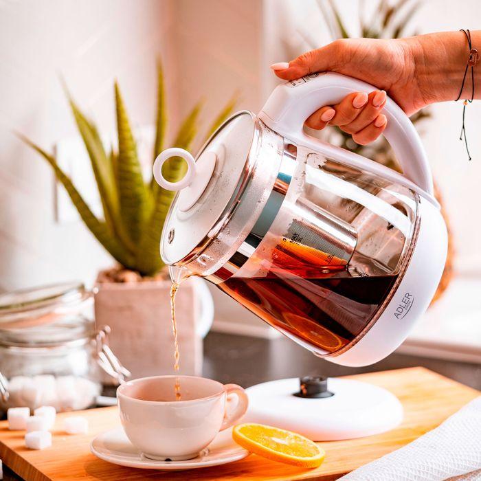 Bouilloire Électrique En Verre 1,5 L, Contrôle De La Température, Rétro Éclairé Adler AD 1299 2200W Blanc 04615