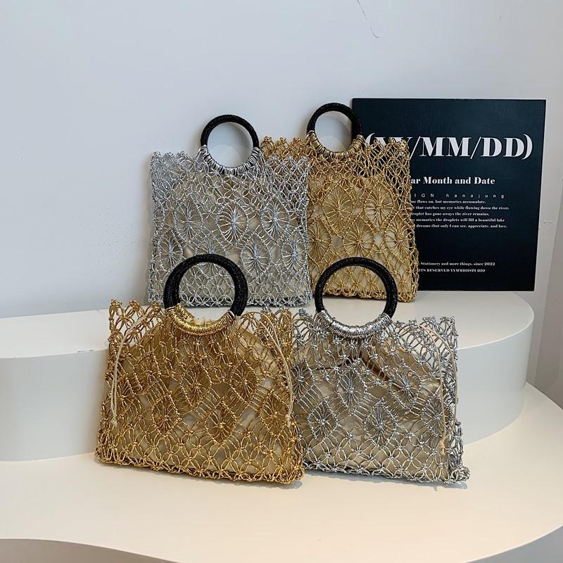 Summer Woven Straw Tote Bag For Beach Vacation With Hollow Cutout Design For Casual Wear
