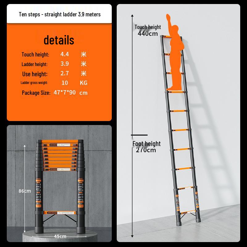 Multi-Function Thickened Carbon Steel Telescopic Ladder: Household A-Frame & Bamboo Joint Folding Engineering Ladder