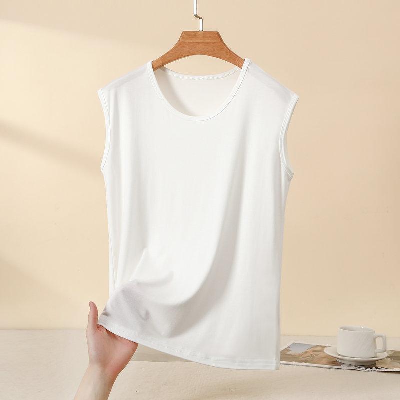 Women s Summer Lightweight Modal Sleeveless Tank Top Solid Color Crew Neck Plus Size Stretchy Sporty Casual Basic Layering Vest L белый