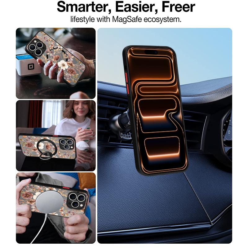 Vintage Floral Pattern Case For iPhone 17 Pro Max Magnetic For Magsafe Hybrid TPU+PC Matte Cover For iPhone 16 Pro Max 15 14 13 12 11 16E Air