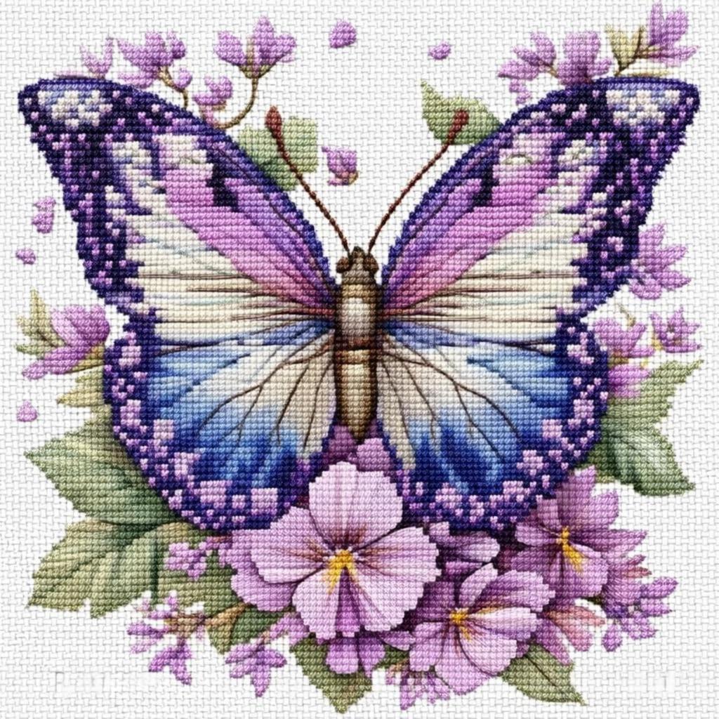 Kit Punto Croce Floreale Farfalla con Tessuto Stampato Set per Principianti di Ricamo per Decorazione Murale Casa Lavoro a Maglia Fai da Te