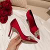 Wedding Shoes Red High Heels Women's Stiletto 2024 Spring and Autumn Women's New Pointed Single Shoes Soft Bride Shoes High Heels Women's Shoes