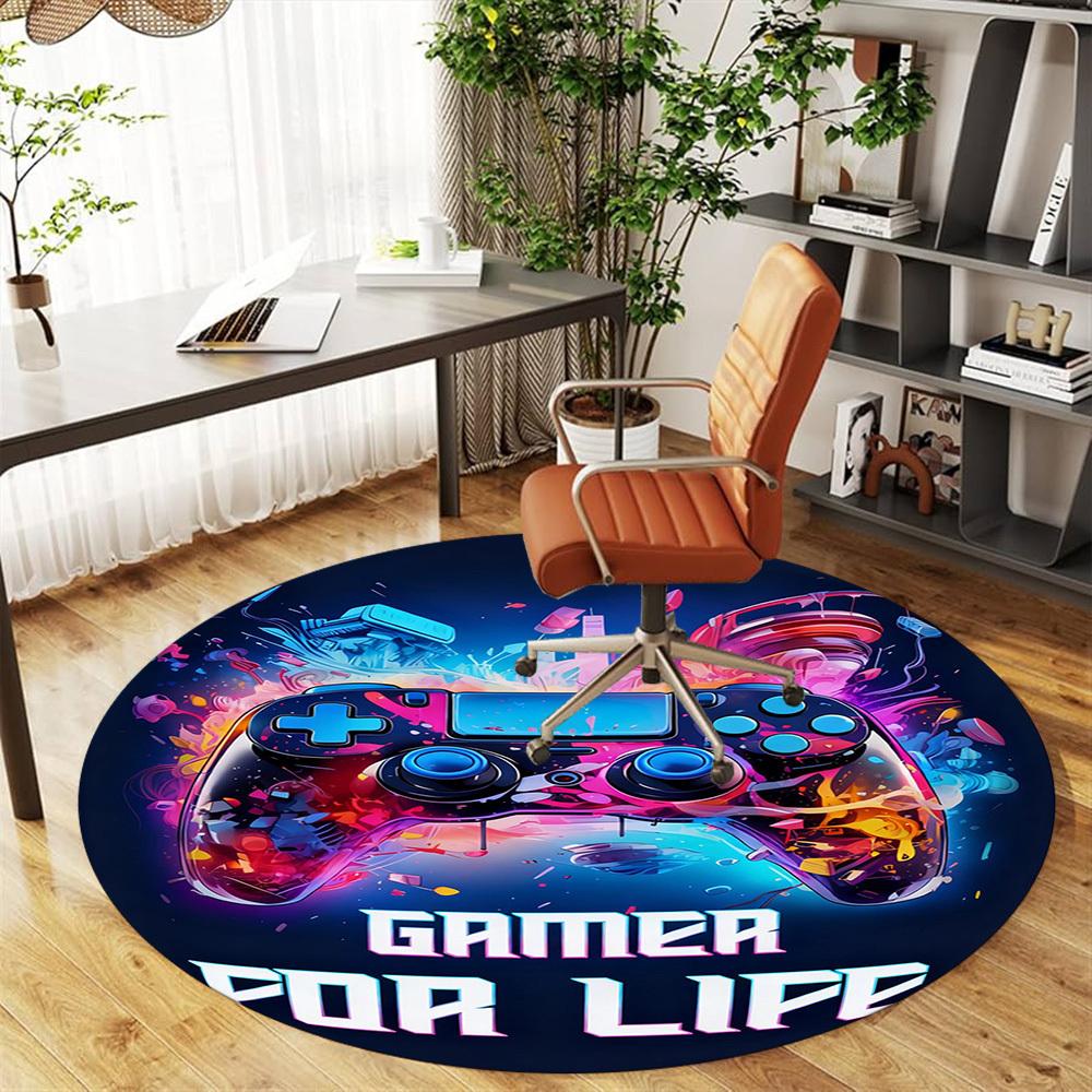1PC Gamer Life Round Chair mat Area Rug - Non-Slip, Floor Mat for Office, Bedroom, and Indoor Decor -Gift D1127213