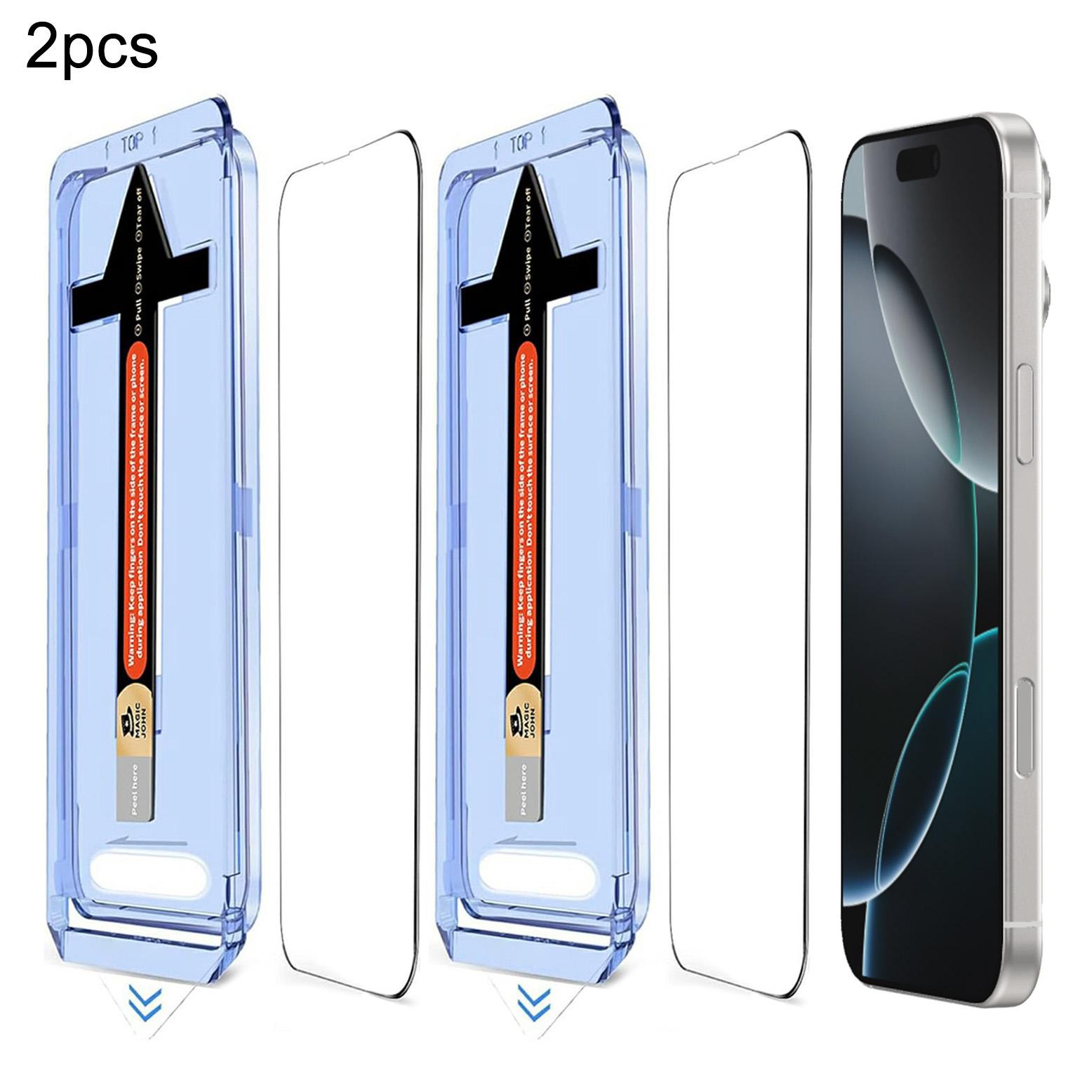 

2 Sets For iPhone 16 Pro Max Tempered Glass HD Clear Screen Protector with Automatic Dust Removal Tool Type A
