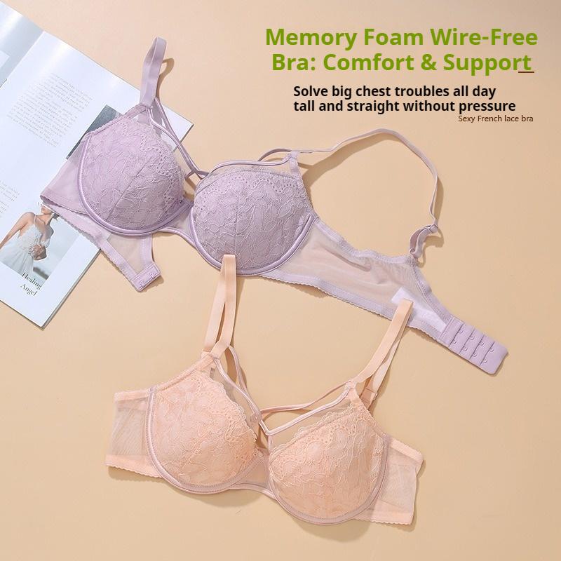 French Sexy Lace Big Chest Small Underwear Women's Push-up Anti-sagging Breathable Thin Bra