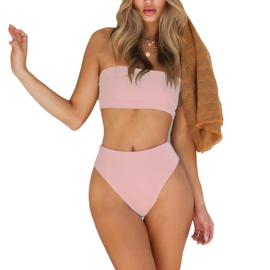 Color Tube Waist Set Damen High Bandeau Solid Bikini Bademode