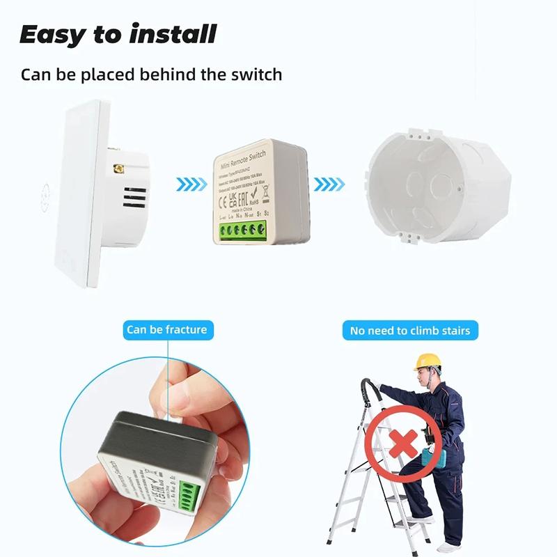 Interrupteur Intelligent 16A Contrôleur Relais RF 433MHz Télécommande Sans Fil Mini Bouton Rond Interrupteur Mural à Panneau pour Appareils DIY Maison Intelligente