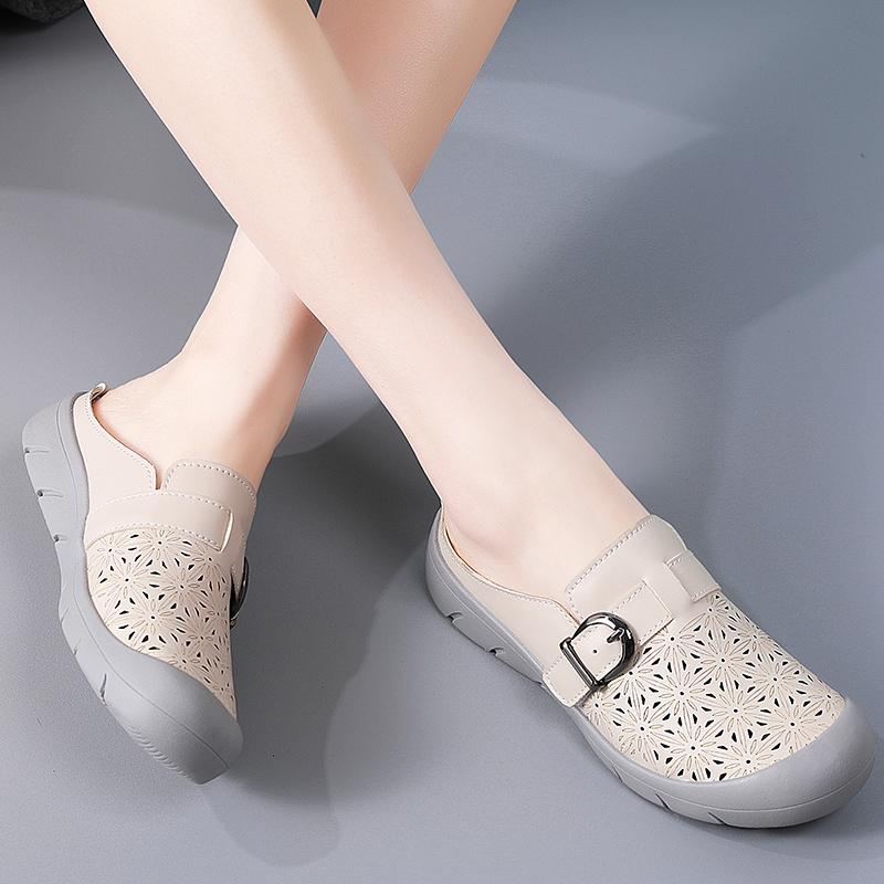 Summer Women's Sandals Backless Slippers Beach Flat Shoes Closed Toe Casual Soft Walking Clogs for Girl Plus Size