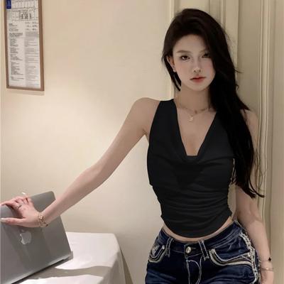Ärmelloses Crop-Top mit Schalkragen für Damen, schmal geschnitten, lässige Sommerweste