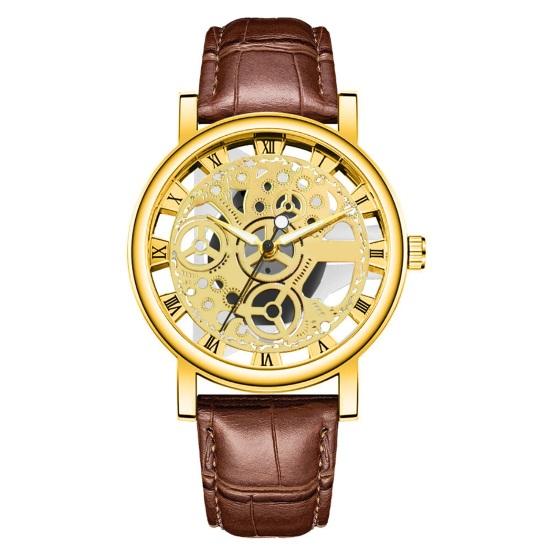 

Vintage Men Watch Hollow Round Dial Faux Leather Strap Casual Formal Watch Accurate Quartz D