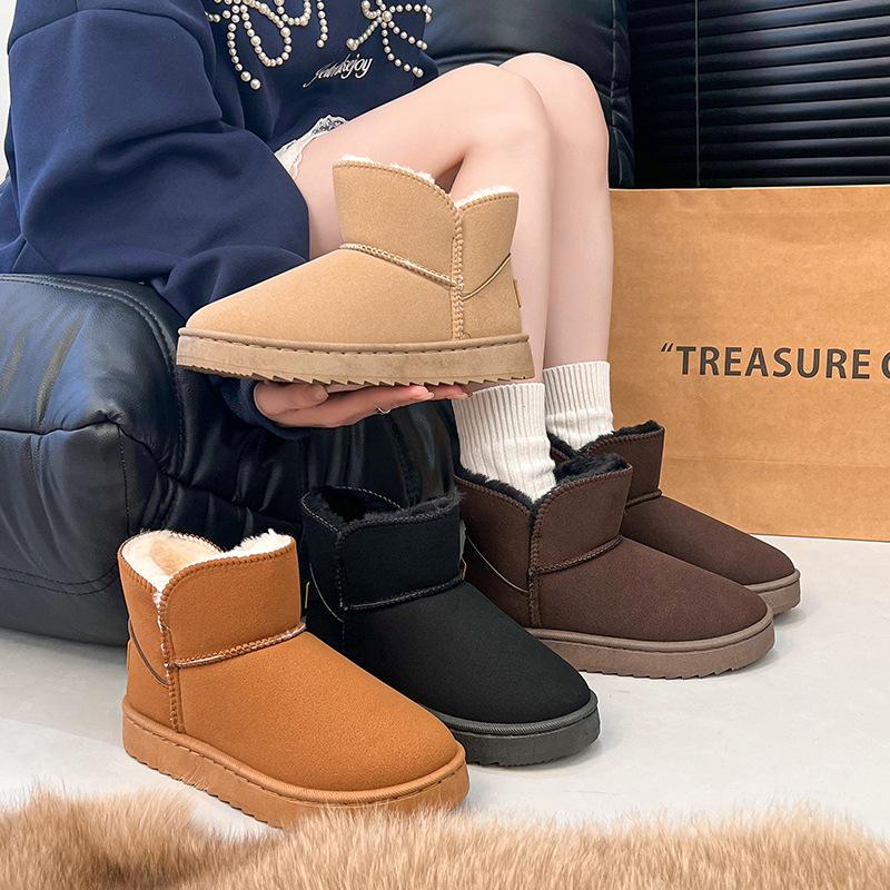 2025 Winter neue kurze Schneestiefel gefütterte verdickte Schnee-Baumwoll-Kurzstiefel Koreanische Version vielseitig rutschfest dicksohlige Baumwollschuhe