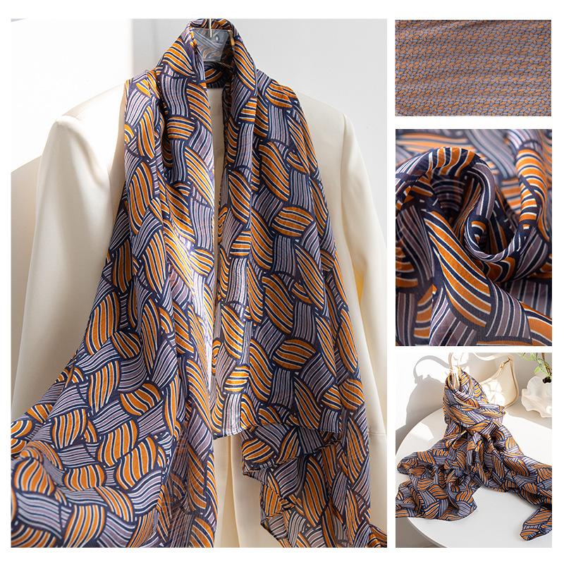 Long Strips of Silk Scarf  High-end Sense Mulberry Silk Scarf  Women's Fresh Small Floral Thin Style  Atmosphere  Big Shawl