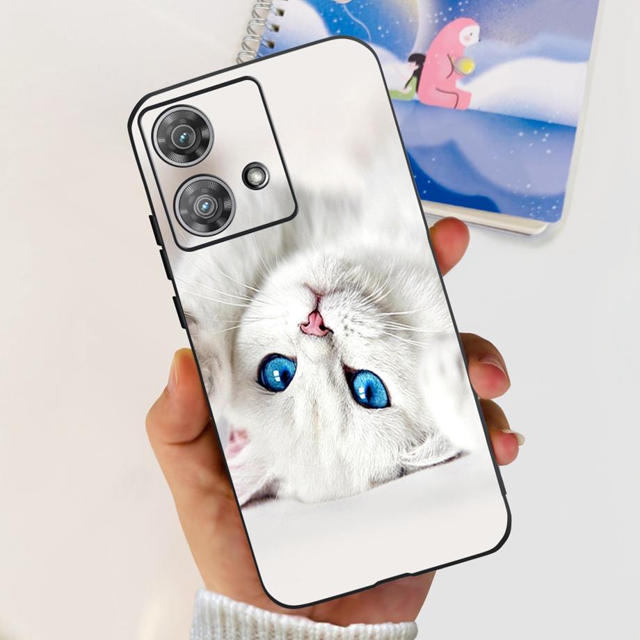 For Motorola Moto Edge 40 Neo 5G Case Black Matte Cases With Pattern Print Soft Liquid Silicone Cover For Motorola Edge40 Fundas