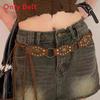 Cintura da Donna in Stile Etnico Marrone con Fibbia in Lega d'Argento per Vestiti Boho e Jeans