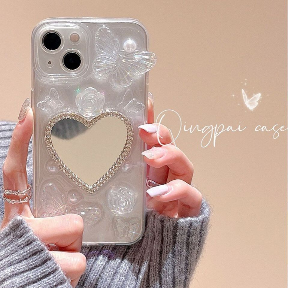 Butterfly love mirror is suitable for Apple 15 mobile phone case transparent iPhone12 new Epoxy 13 anti-drop transparent case
