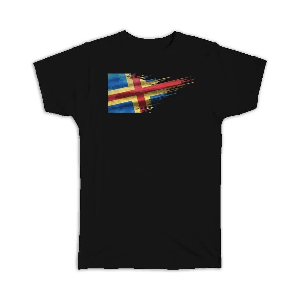 Gift T-Shirt : Aland Islands Flag Modern Country Expat XL