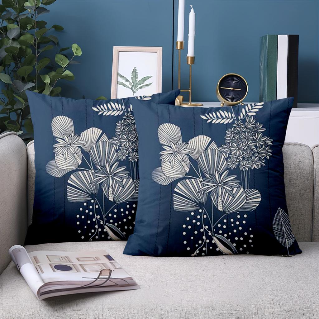 1 Pieces -2D flat printing Blue Floral Patterned Decorative Throw Pillows Polyester pillowcase sofa decorative cushion cover