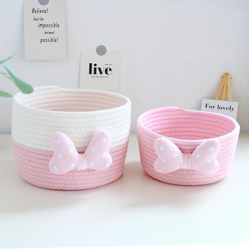 

2pcs Adorable Korean-Style Handwoven Storage Basket - Handbag Organizer for Cosmetics, Snacks and Accessories Bowknot Design розовый