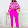 Women 2 Pieces Sets Spring Long Sleeve Shirts Pencil Pants Belt Waisted Elegant Female Outfits Pant Sets Clothes