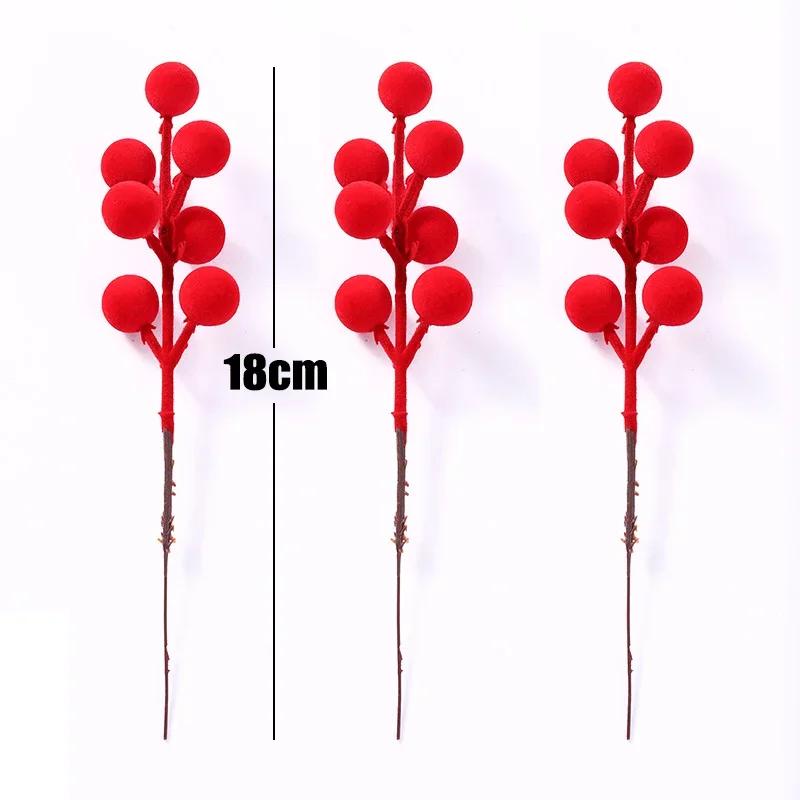 

1-10 шт. искусственные красные ягоды, флокированные вишневые имитационные жемчужные бусины, венки своими руками, свадебные, рождественские, праздничные, декор, искусственная цветочная ветка 1PCS